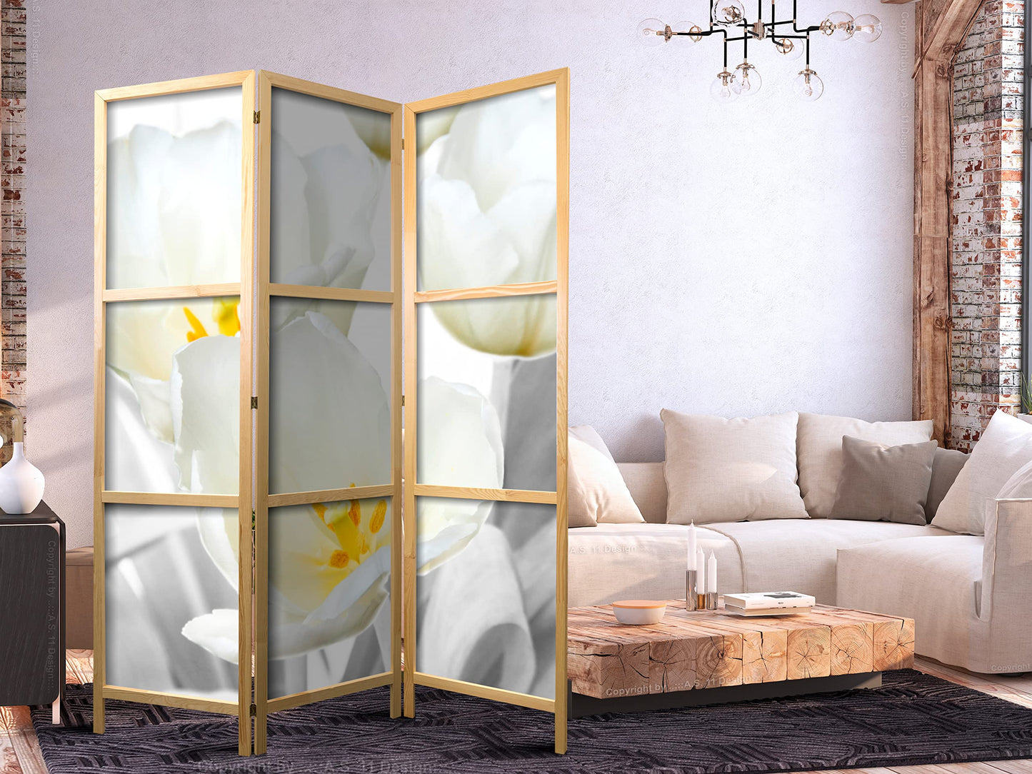 artgeist Japanese Room Divider Flowers 53 x 67 in - 3 Panel Folding Screen Japan Design Home Decoration Art Deco b-C-0395-z-b
