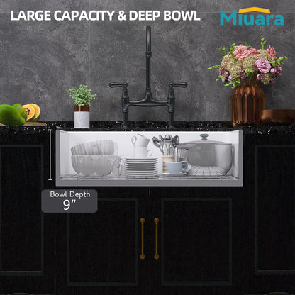 Miuara White Farmhouse Workstation Sink 31 Inch - Fireclay Apron Front Kitchen Sink Reversible 31"x18"x10", Farm House Style, Heavy Duty Deep Single Bowl, Undermount Installation, for Kitchen