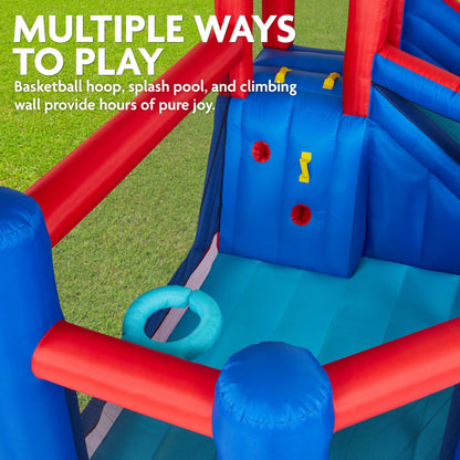 Sunny & Fun Big Time Bounce-A-Round Inflatable Water Slide Park – Heavy-Duty for Outdoor Fun - Climbing Wall, Slide, Bounce House & Splash Pool – Easy Set Up with Included Air Pump & Carrying Case