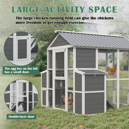 YOPTO Outdoor Wooden Chicken Coop for 10 Chickens,Large Hen House Poultry Habitat Pet Hutch Run Cage with 2 Chicken Nesting Boxes,Walk in Chicken Coops Run W/Ramp and Run,Waterproof Roof,(80"×82"×69")