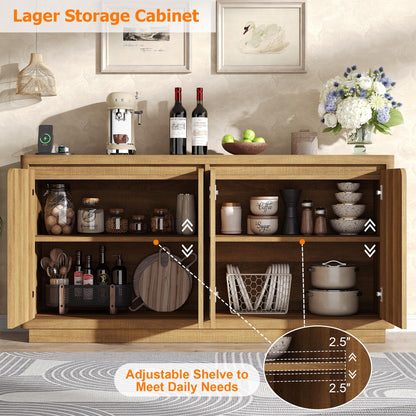 knoworld Buffet Cabinet with Storage, Outlet & Adjustable Shelves, Sideboard Cabinet with Double-Arc Doors, Classic Modern Wood Console Table & Credenza for Dining Room & Entryway