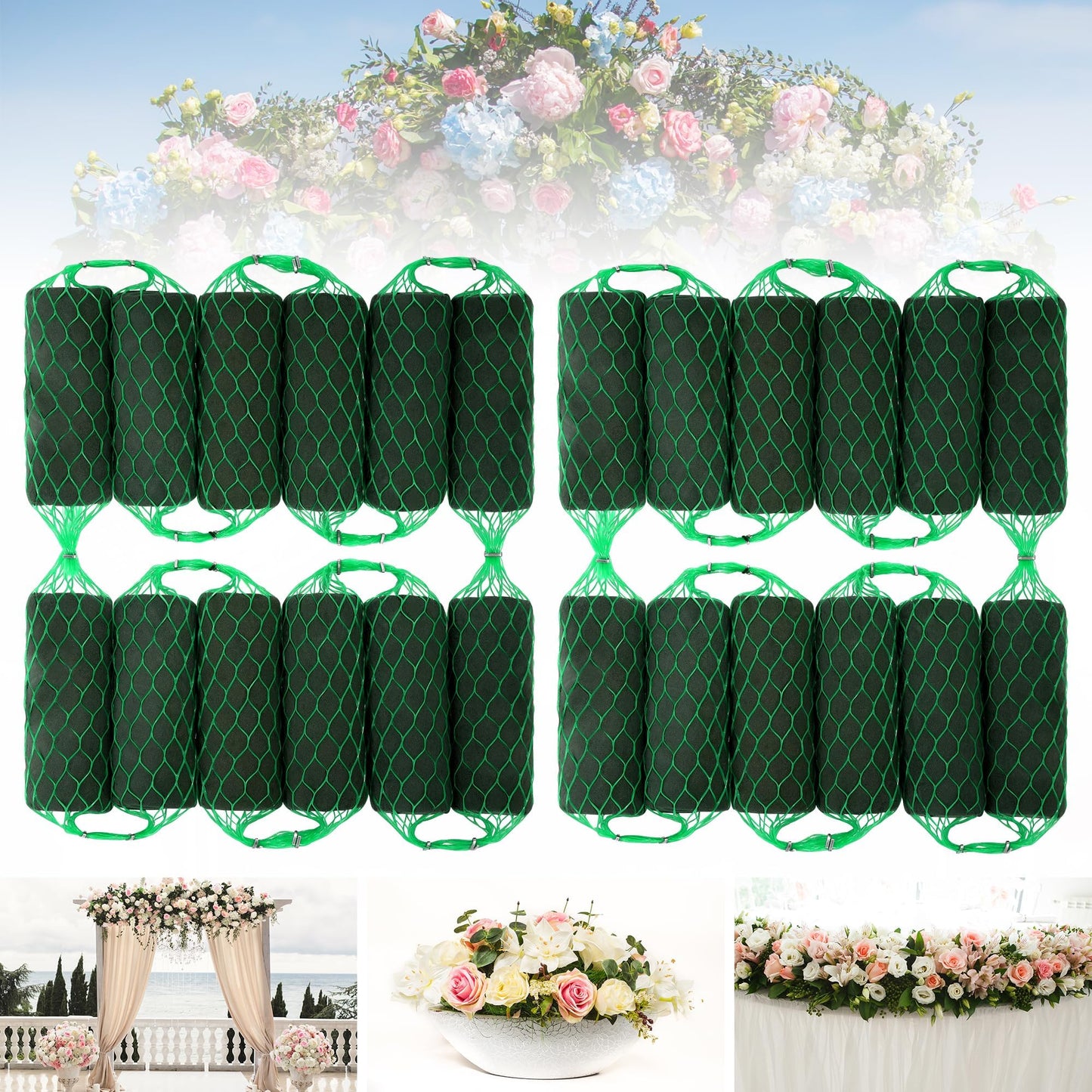 Elcoho 24 Pcs Floral Foam Garland, 15.8 ft Flower Sponge Blocks Kit, Absorbent Flower Holder for Fresh & Dried Flowers Arrangement Floral Foam Bricks for Wedding Garden Home Decor