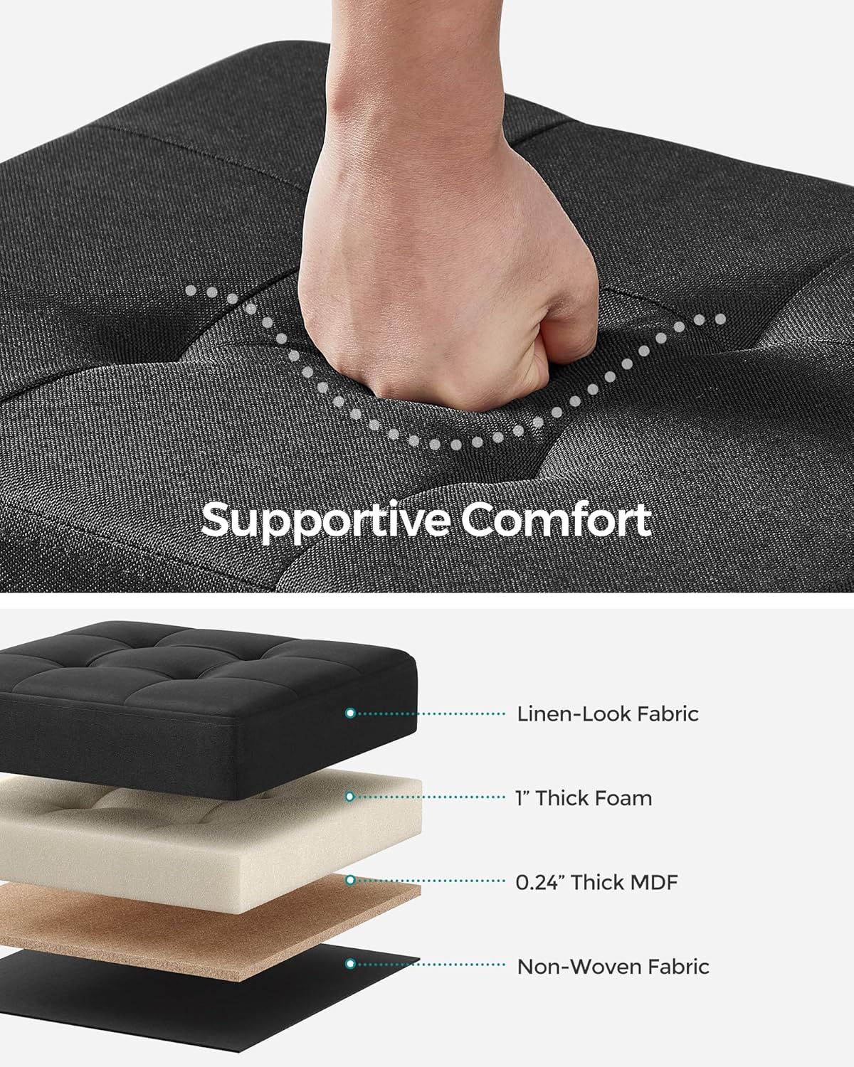 12.6 15.7 13.2 Inches 660 lb, ULSF012B01 SONGMICS Storage Ottoman, Small Ottoman Foot Rest with Legs, x x Foot Stool