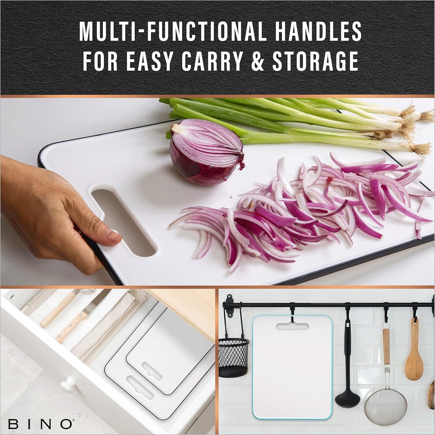 BINO 2-Piece Cutting Board Set - Large, Durable, BPA-Free Plastic, Dual-Sided, Dishwasher Safe, Gray | Home & Kitchen