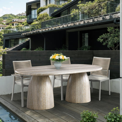 Meridian Furniture 702Travertine-T Cosenza Collection Art Deco 78" Indoor/Outdoor Concrete Dining Table with Travertine Finish, 78" W x 44.5" D x 30" H