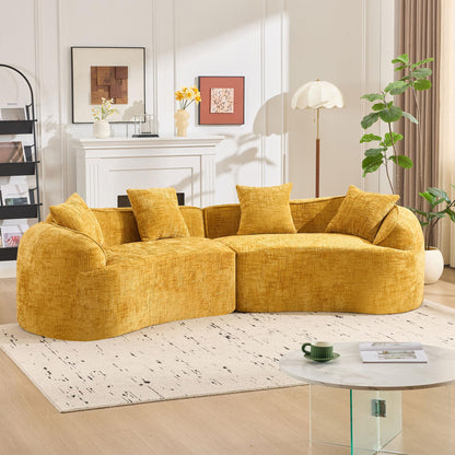 KEIKI 109.45" Curved Compressed Sofa, 4 Seat Couch with Round Armrest, Compression Seat for Living Room, Guest, Bedroom, No Assembly Required, Yellow