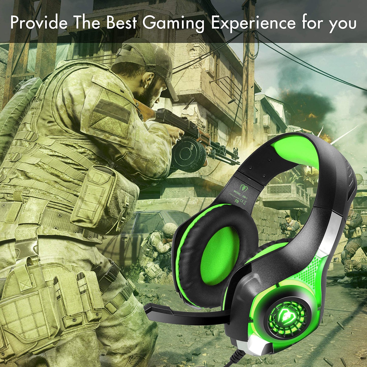 BlueFire Wired Gaming Headset for PS4 PS5 Xbox One PC – Over-Ear Headphones with Surround Sound, Noise Canceling Mic, Soft Memory Foam, LED Light, 3.5mm Jack for Console & Laptop (Green)