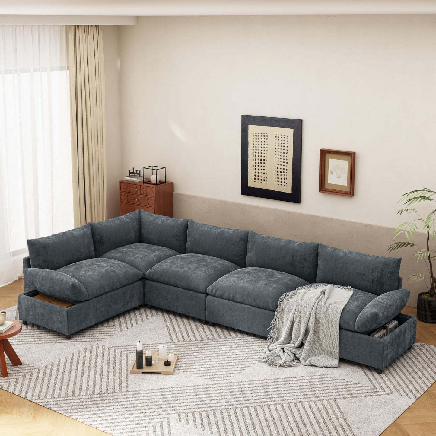 Christopher Knight Home Neora 5 Seater Sectional Sofa, L Shaped Couch, Sleeper Couch with Storage, Modular Sofa Chair, Deep Seating Chaise Lounge Sofa for Living Room Rest Room 115.50" W, Dark Gray