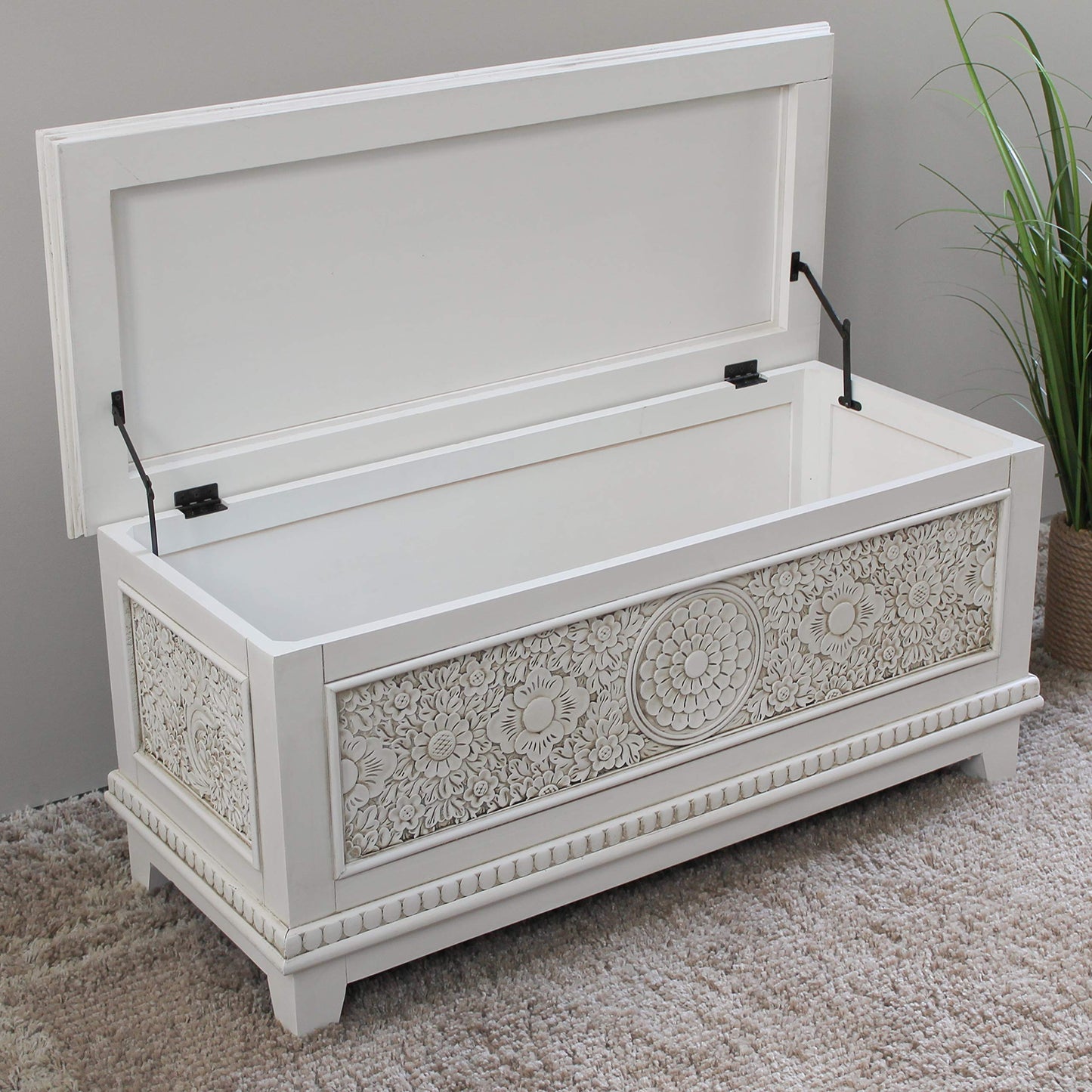 International Caravan Furniture Piece Windsor Carved Wood Trunk