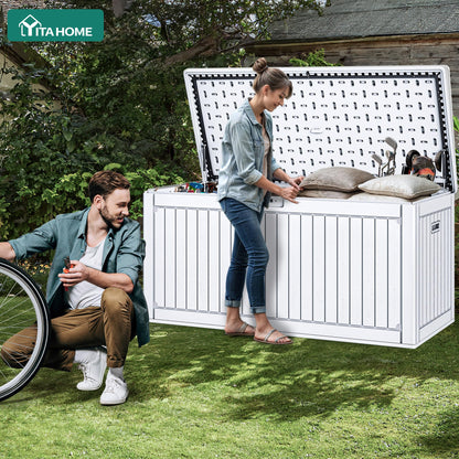 YITAHOME 320 Gallon Extra Large Deck Box, Double-Wall Resin Outdoor Storage Box with Flexible Divider for Patio Cushions Pool Supplies Garden Tools, 1000lbs Load Capacity, Lockable&Waterproof (White)