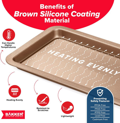 BAKKEN Nonstick Baking Pans - Commercial Grade Carbon Steel Cookie Sheet, 13.18” x 8.66”, Oven Safe to 450°F