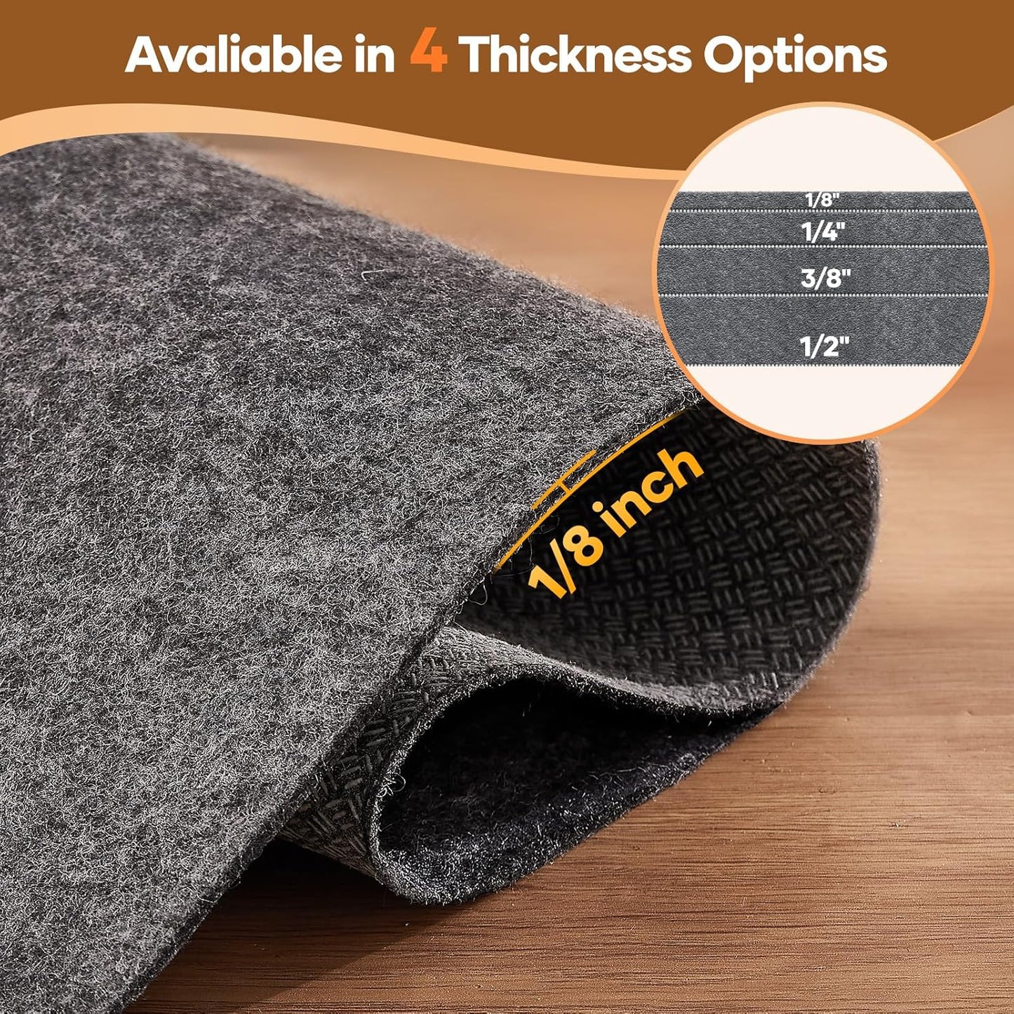 Veken Non-Slip Rug Pad Gripper - 8 x 10 Ft Felt & Silicone Backing | 1/8 Inch Thick Anti-Skid Mat
