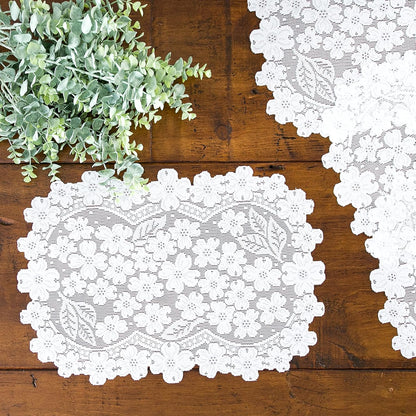 Heritage Lace Dogwood 14x19 White Placemat - Set of 4