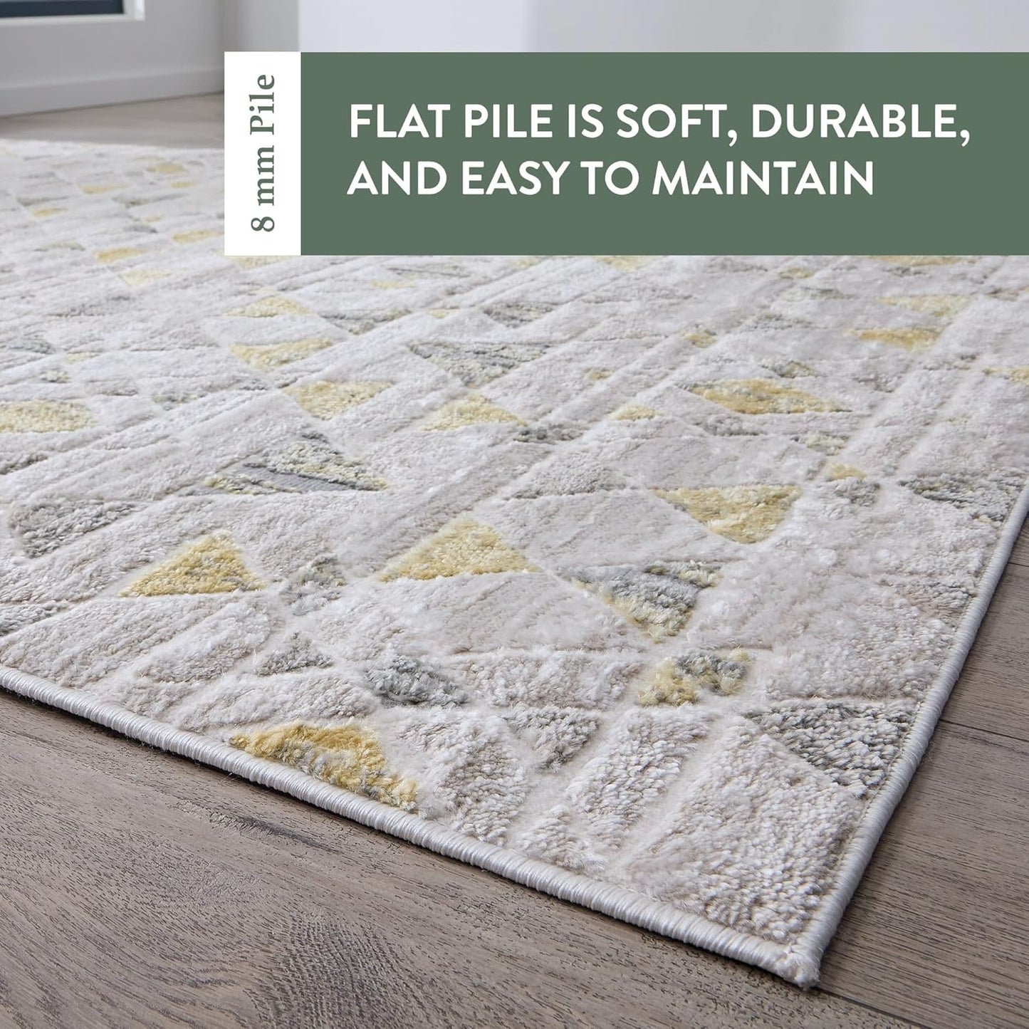 Edenbrook Area Rugs for Living Room, Cream and Gray Abstract Triangle Low Pile Rug, 2.5x6 for High Traffic Areas