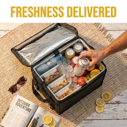 Kaitiemoo 48L Insulated Food Delivery Bag, Thermal Hot Cold Bag with Waterproof Easy-Clean Liner, Foldable Design for Meal Delivery, Groceries, Picnic, Camping
