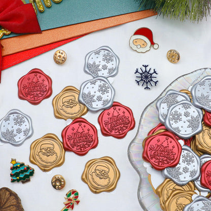 SWANGSA Christmas Wax Seal Stickers, 60Pcs Santa Claus Snowflake Merry Christmas Self Adhesive Envelope Seal Stickers for Invitation, Greeting Cards, Gift Wrapping