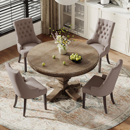 COLAMY Fabric Side Dining Chairs Set of 6, Wingback Upholstered Dining Room Chairs with Tufted Button, Living Room Chairs for Home Kitchen, Taupe