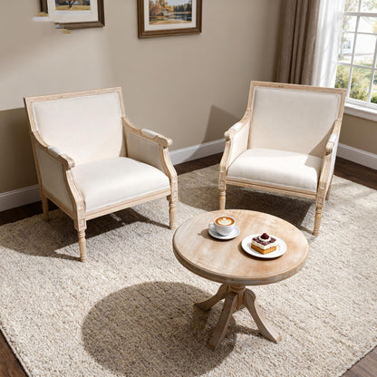 French Accent Chair(Single),Traditional Solid Wood Frame Armchair with Linen Upholstery,Distressed Antique Finish,Foam-Cushioned Seating for Living Room,Bedroom,Office,Reading Nook,Home Décor,Beige