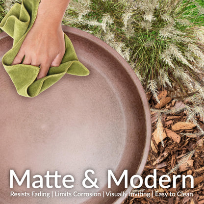 Sunnydaze Gleeful Garden 23" Iron Pedestal Bird Bath for Outside - Modern Shallow Basin Birdbath for Outdoors with UV-Protected Rust-Resistant Finish for Patio, Garden, Yard Decor - Matte Canyon Clay