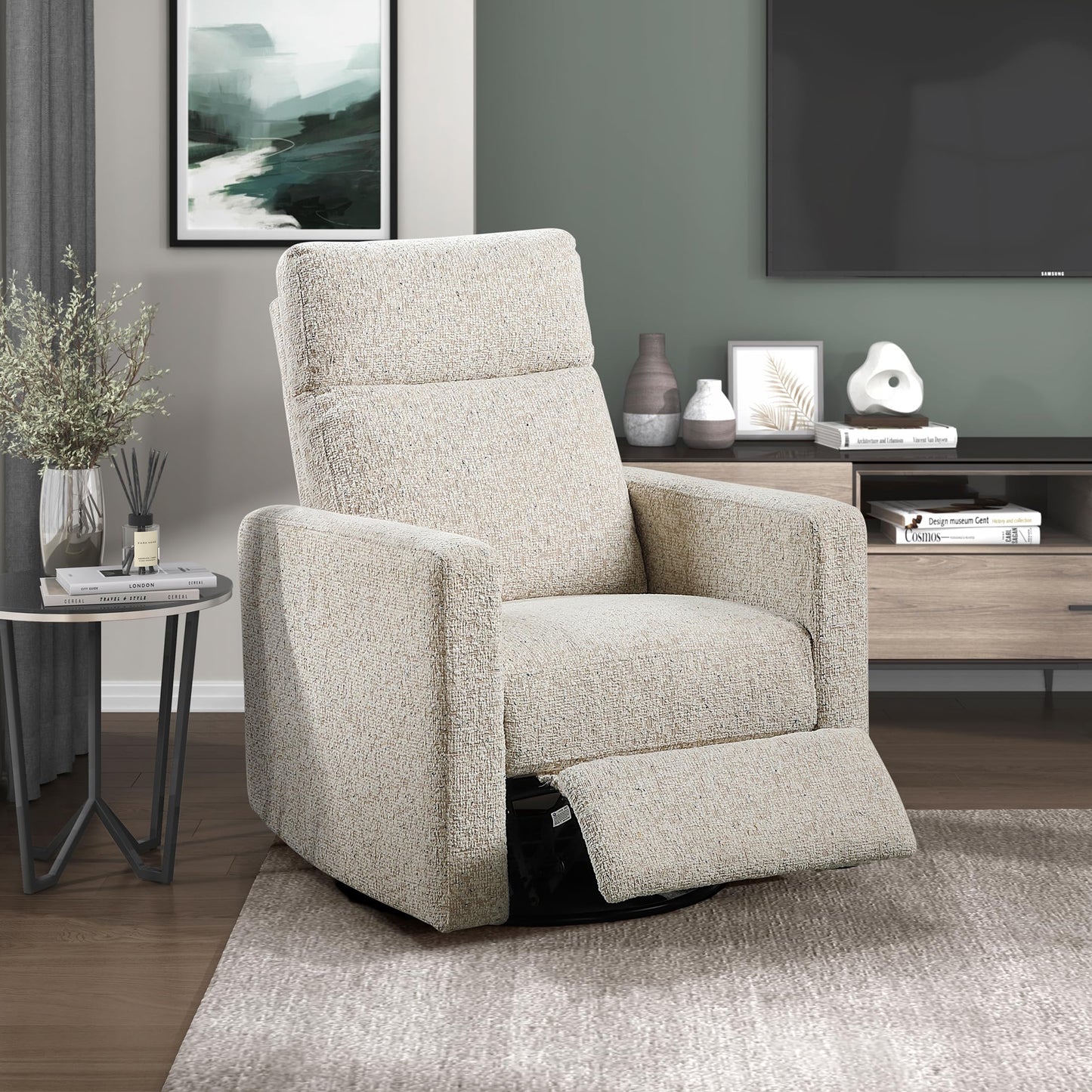 Lexicon Swivel Glider Recliner Chair, Nursery Glider, Chenille Fabric Recliner, Manual Recliner Sofa Chair for Living Room/Office/Apartment, Quartz