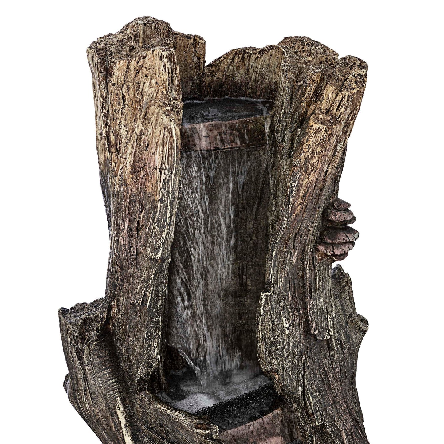 Alpine Corporation WIN258 Outdoor Rainforest Waterfall Tree Trunk Floor Fountain with LED Lights, Tiered Garden Decor, 41" H, Brown