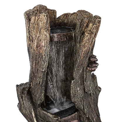 Alpine Corporation WIN258 Outdoor Rainforest Waterfall Tree Trunk Floor Fountain with LED Lights, Tiered Garden Decor, 41" H, Brown