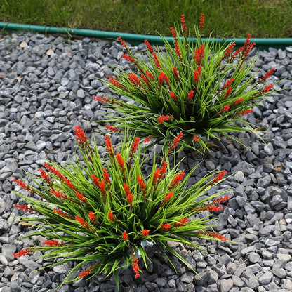 alyptus Artificial Flowers Outdoor 12 Bundles Fake Plants Outside Red Flower Grass Faux Greenery Spring Summer Wildflower Decoration for Outdoors Yard Front Porch Planter Decor (Red Flowers)