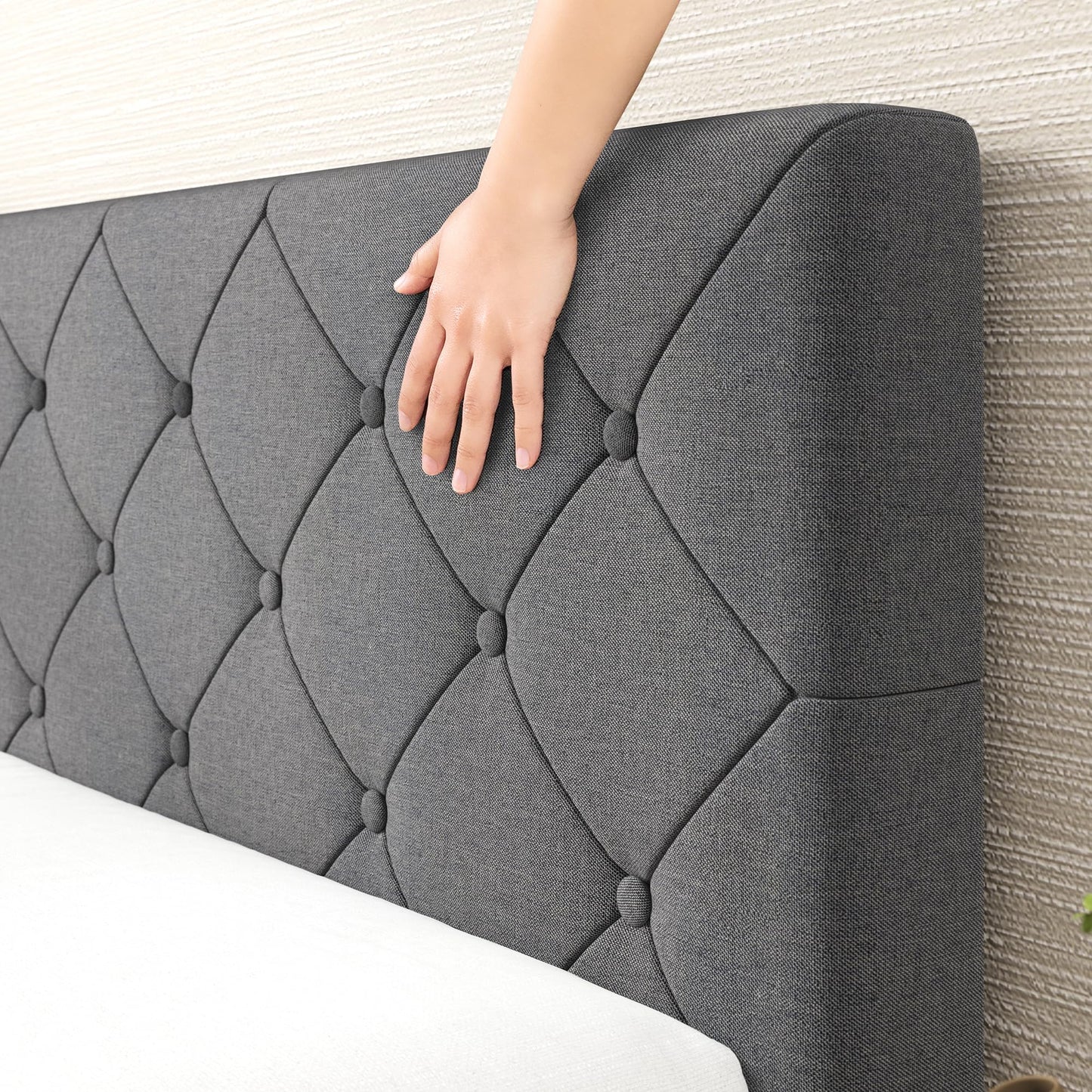 Zinus King Shalini Upholstered Platform Bed Frame with Headboard [New WonderBox(TM) Version], Wooden Slat Support, No Box Spring Needed, Easy Assembly, Eco Friendly Packaging, Dark Grey