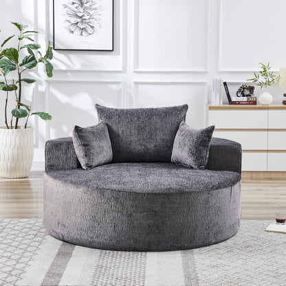 KEIKI 55" Chenille Accent Chair, Sponge Barrel Chairs Upholstered Round Sofa, Single Couch Armchair for Living Room, Gray