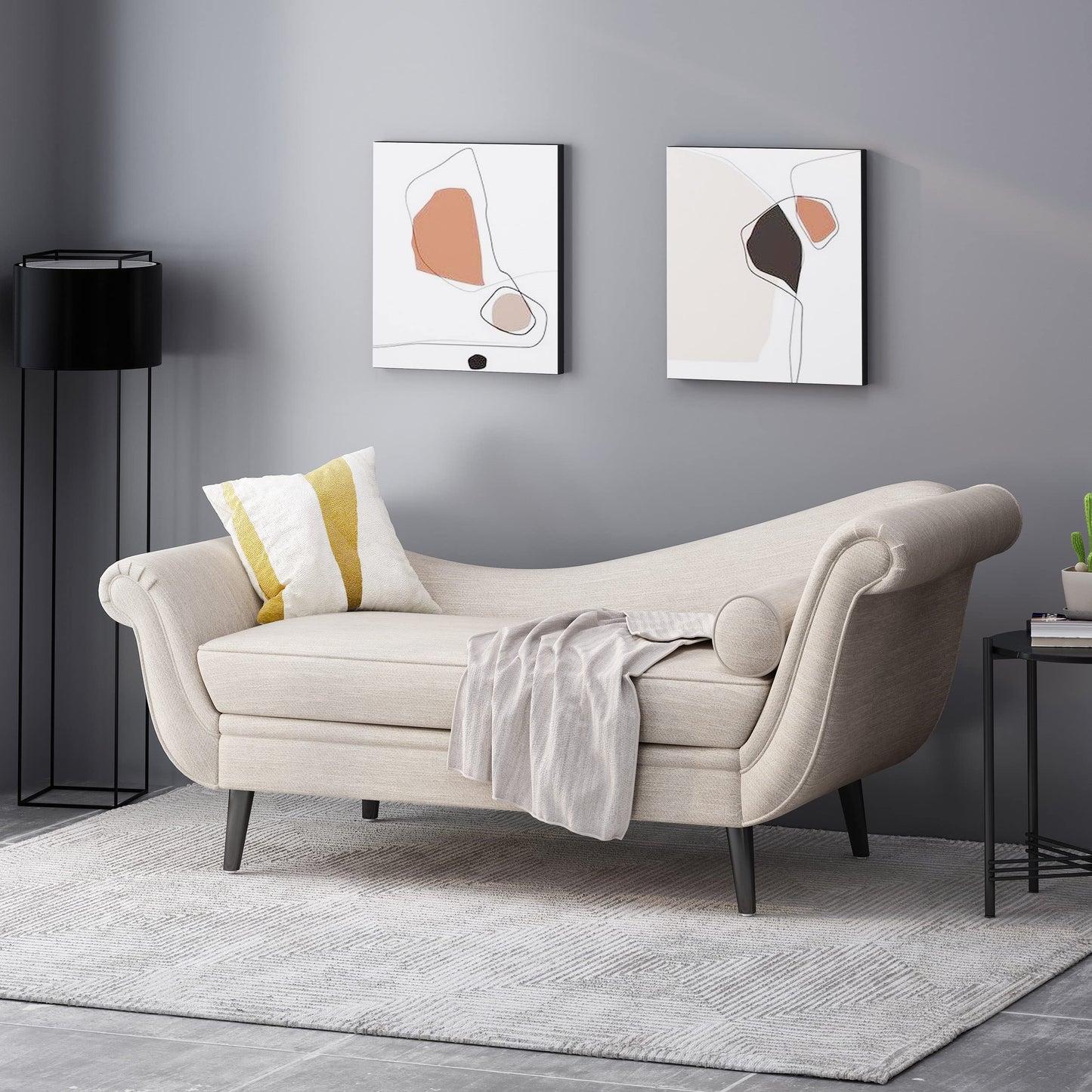 Merax Upholstered Chaise Lounge Accent Chair, Modern Tufted Lounge Sofa with Solid Wood Legs, Indoor Reclining Chair for Living Room Bedroom, Beige