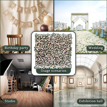 XINONE Artificial Flower Wall Panels 8x8 ft, Floral Backdrop 5D Silk Flower Wall for Wedding, Photo Booth, Baby Shower, Step and Repeat Wall Decor, Gorgeous Pink Greenery Mix, Fabric Backed, No Stand