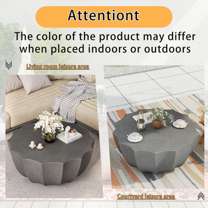 GDFStudio 35.43" Modern Indoor Outdoor Coffee Table, Waterproof Cement Round Table, MgO Concrete Circle Side Table, Creative Shape Small Table for Patio Backyard Living Room, Fully Assembled, Grey
