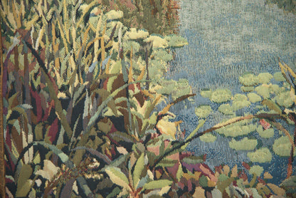 Lake Giverny With Classic Border Belgian Tapestry Wall Hanging - 43 in. x 33 in. Cotton/Viscose/Polyester by Claude Monet
