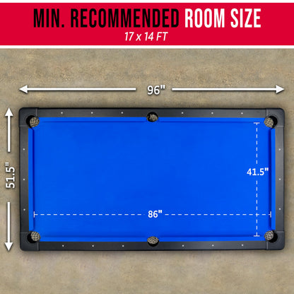 GoSports Full Size 8 ft x 4.2 ft Billiards Game Table - Foldable Design, Includes Full Set of Pool Balls, 2 Cue Sticks, Chalk, and Felt Brush - Blue