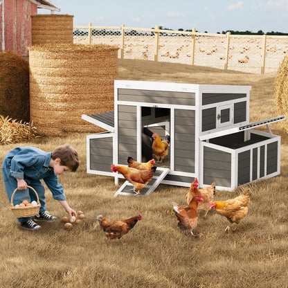 Large Wooden Chicken Coop,Wooden Hen House for 4-6 Chickens – Outdoor Poultry & Rabbit Cage with 6 Nesting Boxes, No-Slip Ramp, Pull-Out Tray, Openable Roof & Window