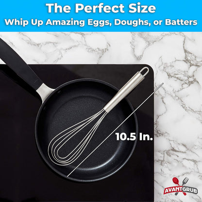 Chef Grade Non Scratch 10" Flat Bottom Whisk - Best Stainless Steel Roux Whisk for Cooking and Whisking Spatula Tool