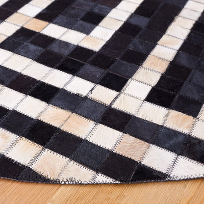 SAFAVIEH Studio Leather Collection Area Rug - 6' Round, Black & Ivory, Handmade Flat Weave Modern, Ideal for High Traffic Areas in Living Room, Bedroom (STL233Z)