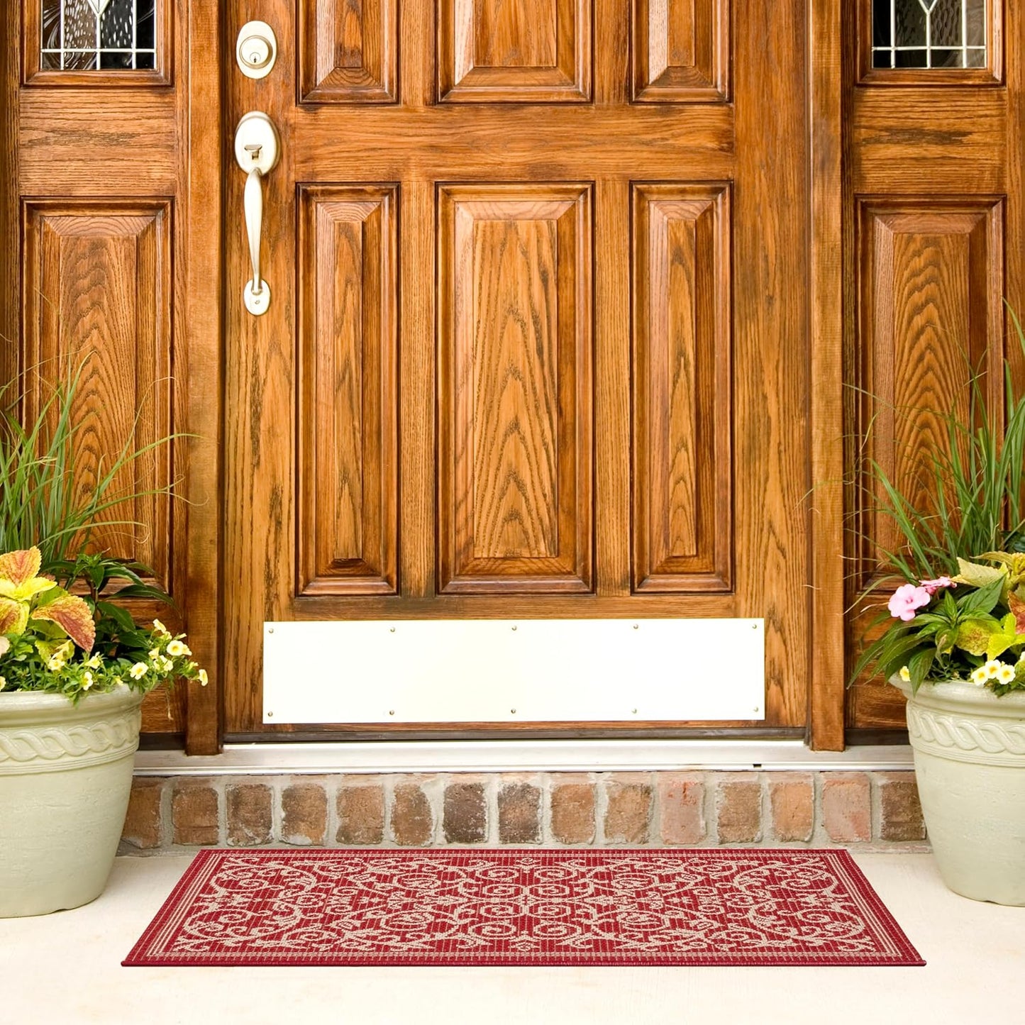 SAFAVIEH Courtyard Collection Accent Rug, 2' x 3'7", Red & Natural, Scroll Design, Non-Shedding, Indoor/Outdoor Washable