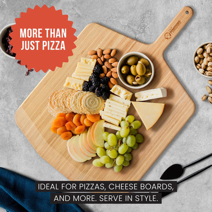 Chef Pomodoro Wooden Pizza Peel 16 Inch, Durable Bamboo Baking Tool, Slider Paddle, Wood Cutting Board, Baking Spatula for Preparing, Launching and Serving Pizza, Bread, Cheese Boards and More