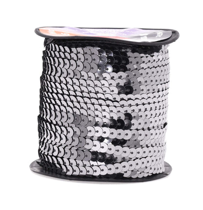 Mandala Crafts 100 Yards 6mm Gunmetal Sequins Strips on a Roll - Flat Paillettes Trim Ribbon Sequins String Spool by the Yard for Sewing, Crafts, Embellishments, and Decorations