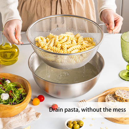 304 Stainless Steel Kitchen Colander Set, 3.5QT Colander with Handle and Bowl, 40 Mesh Fine Strainer, Fast Draining for Rice, Pasta, Fruits & Vegetables, Dishwasher Safe