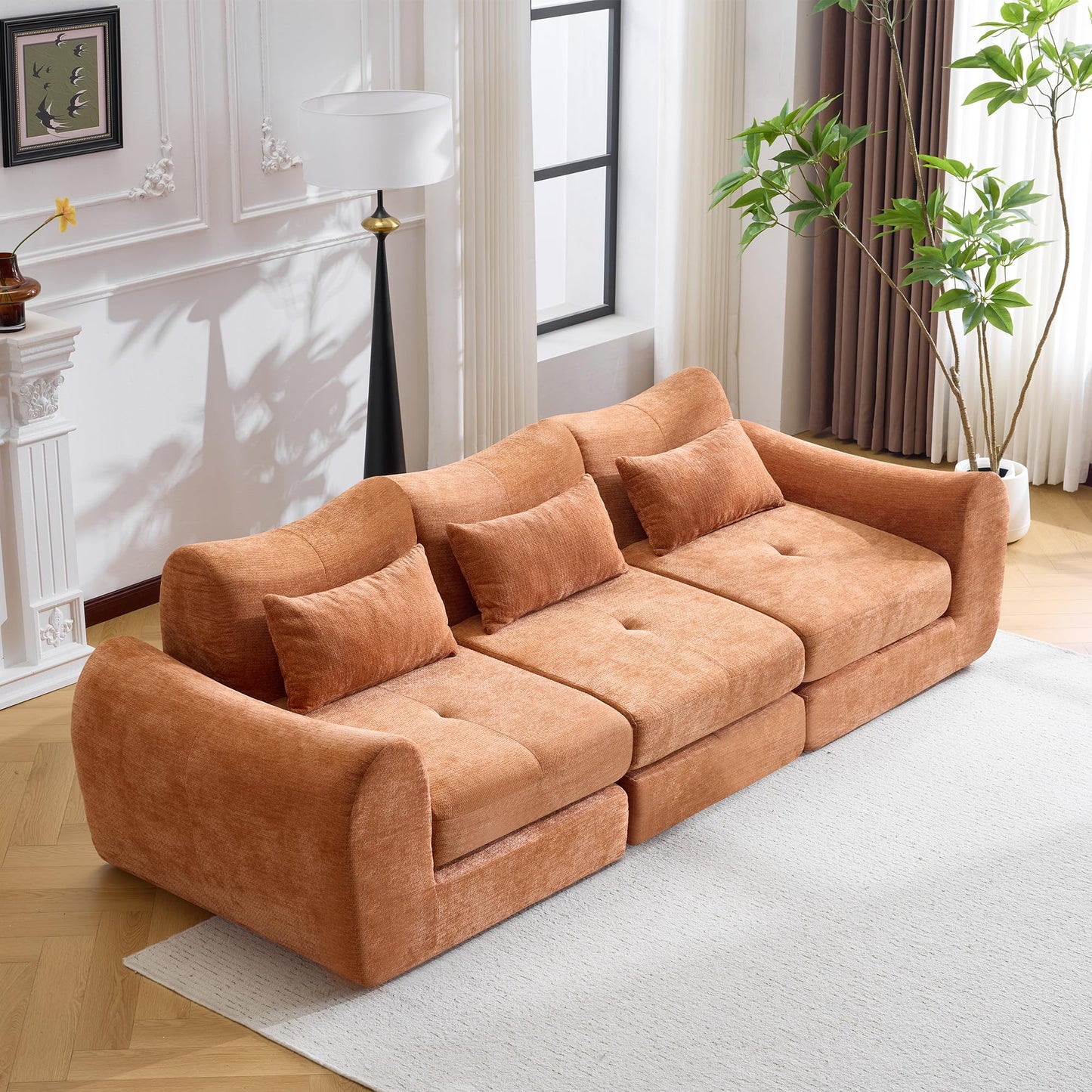 Modular Cloud Sofa, Convertible Folding Sofa Bed, Sectional Cushioned Couch with Flannelette Fabric & High Density Foam, Modern Floor Sofa for Living Room, Bedroom, Apartment, Orange