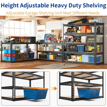 REIBII 48" W Garage Shelving 3020LBS Storage Shelves 5 Tier Industrial Shelving Adjustable Metal Storage Shelves for Garage, Basement, Warehouse, Commercial, Easy Assemble, 48" W x 72" H x 24" D, 2PC