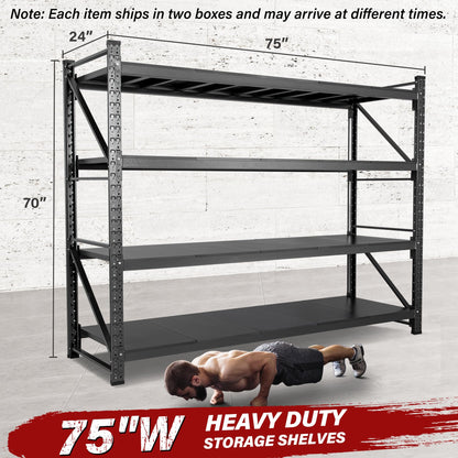 9000LBS Heavy Duty Garage Shelving Units,75" Wide & Deep Storage Shelves,Metal Garage Shelves,Large Storage Rack,Steel Shelf,Industrial Shelving for Shop,Warehouse,Basement,75" W x 24" D x 70" H