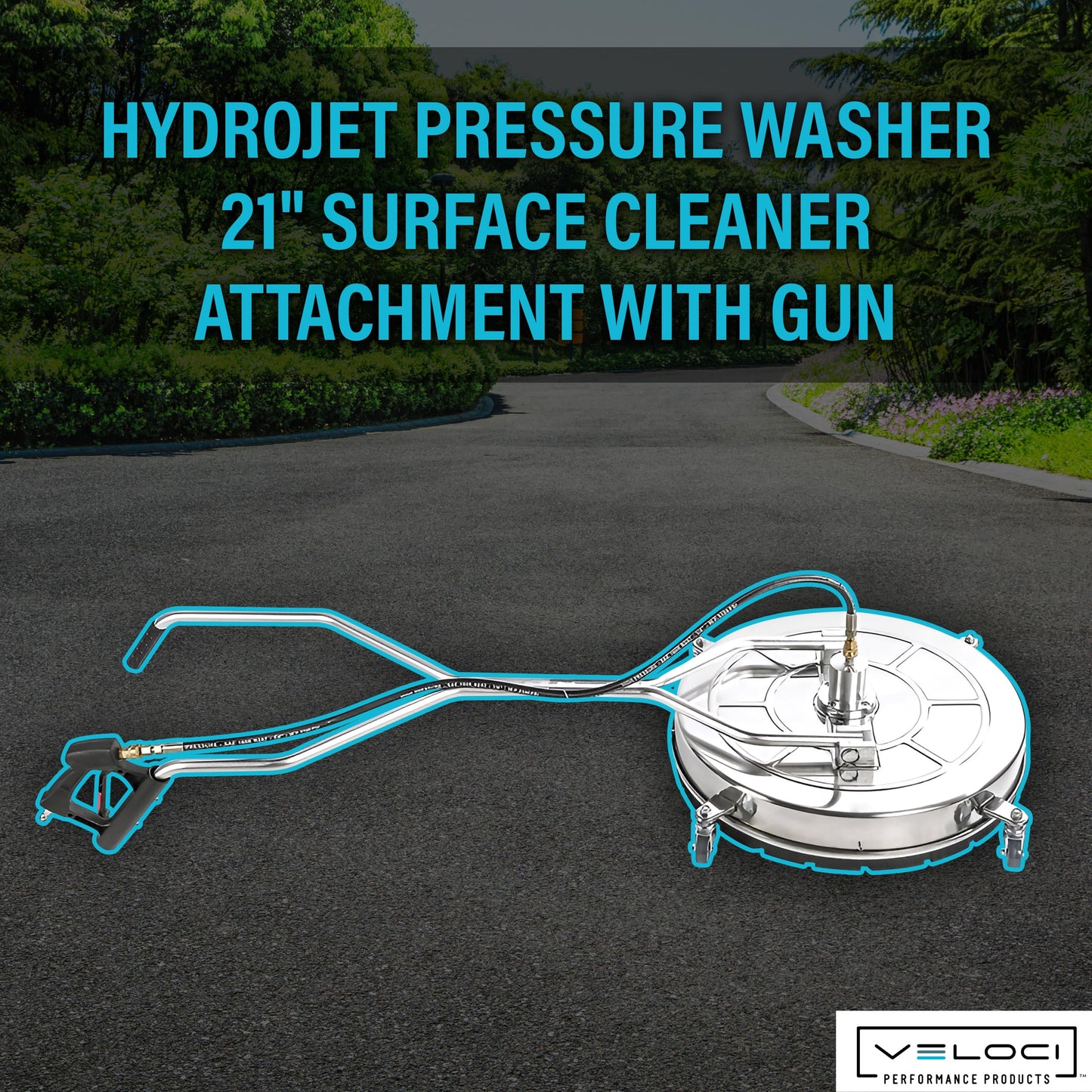 Veloci Performance HydroJet Pressure Washer Surface Cleaner Attachment with Gun for Driveways, Concrete, Patios, Commercial-Grade, 22.2001, 21”