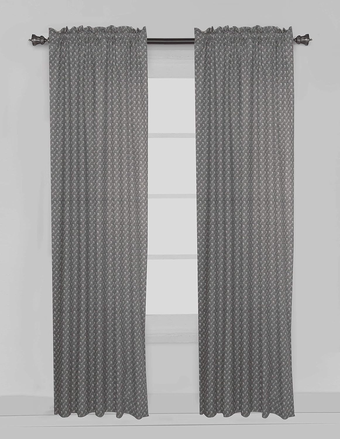 Bacati Playful Fox Curtain Panels, Multiple Prints with Arrows on Grey Background