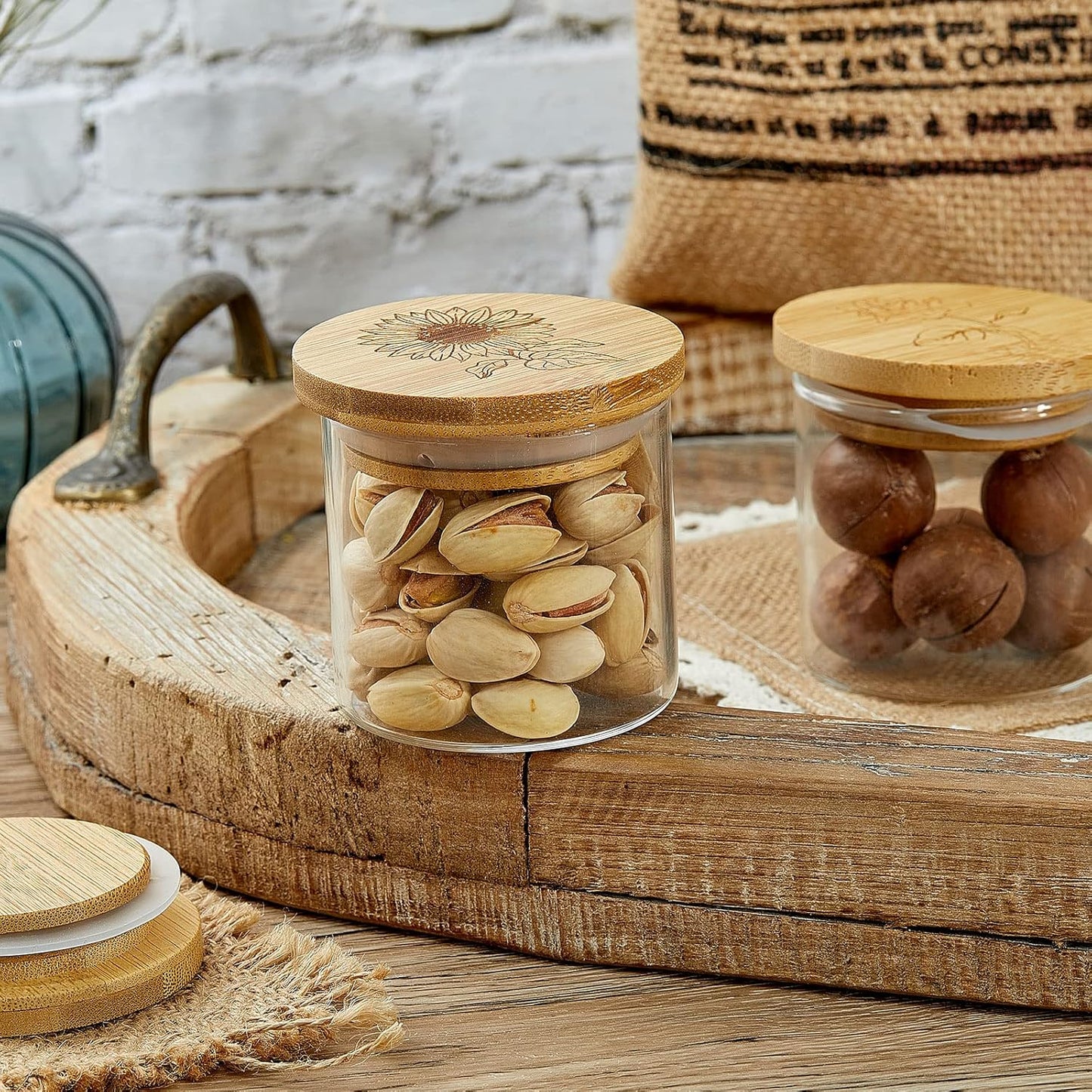 24 Set Gueevin Pieces Yogurt Jar Lids Bulk Bamboo Wooden Lids Compatible with Oui Yogurt Jars Round Reusable