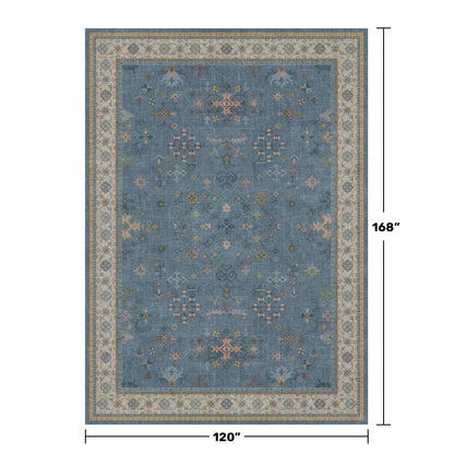 Hazo Haus Blue Big Rugs for Living Room - Dusty Blue 10x14 Area Rug for Large Bedroom, Dining Room, Washable Lightweight Low Pile Foldable Eclectic Modern Floral Home Décor