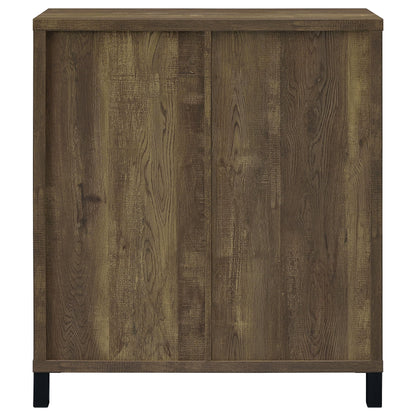 Coaster Home Furnishings Arlington Sliding Barn Door Home Bar Wine Cabinet, Rustic Farmhouse Liquor Cabinet with 3 Shelves, Stemware Rack, and Wine Racks, Oak
