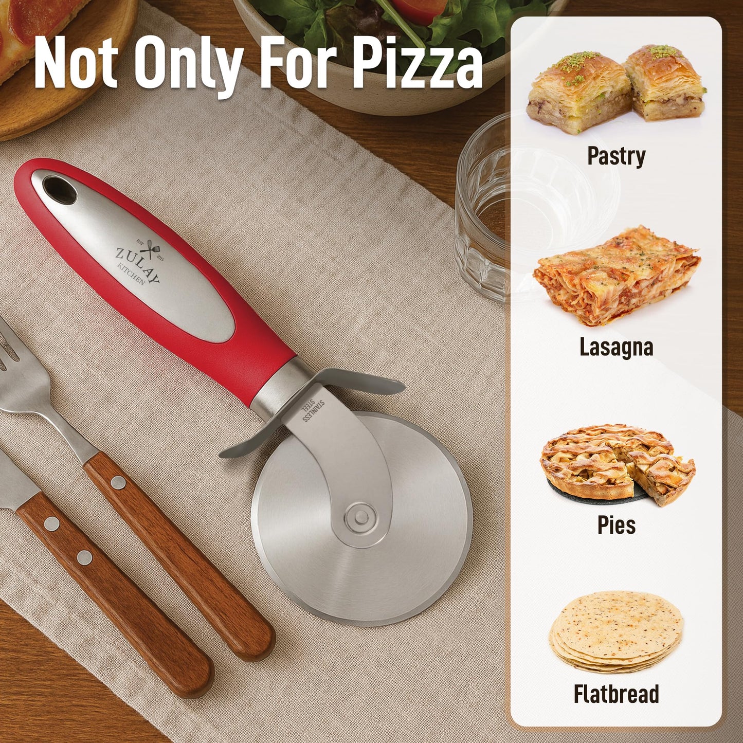 Zulay Kitchen Large Pizza Cutter Wheel - Premium Stainless Steel Pizza Slicer - Easy To Clean & Cut Pizza Wheel - Super Sharp, Non-Slip Handle & Dishwasher Friendly - Red